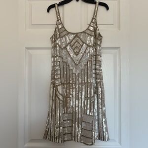 Adrianna Papell Ivory Beaded/Sequin Tank Dress Size 4
